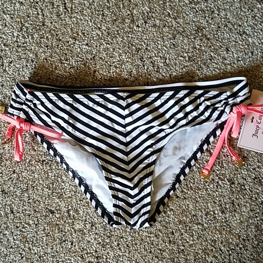 NWT Juicy Couture black white stripe bikini bottom